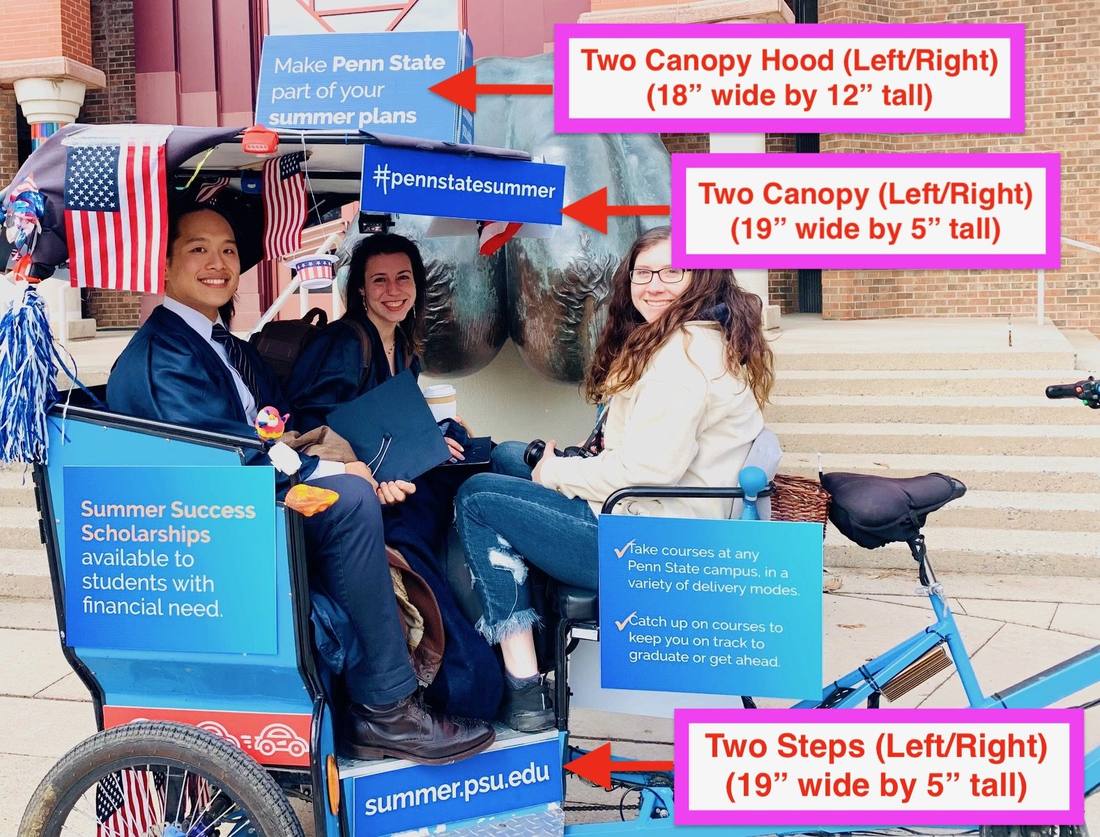 Step and Canopy pedicab sign placement